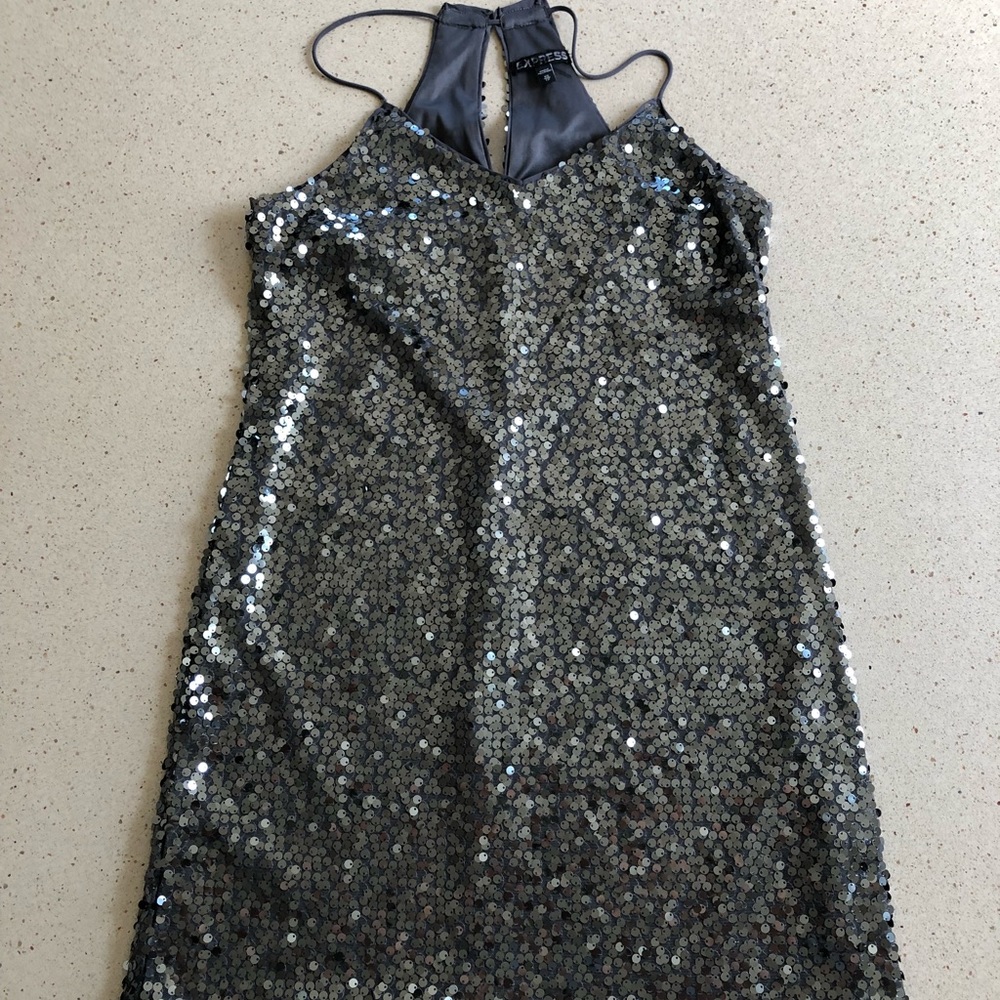 Express Grey/Silver Sequin Dress